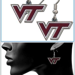 VT Logo Dangle Earrings - Maroon and Silver
